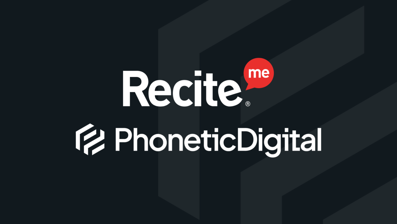 Recite Me, white and red logo and Phonetic Digitals logo underneath on a black background.