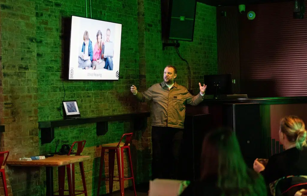 Steven giving a talk