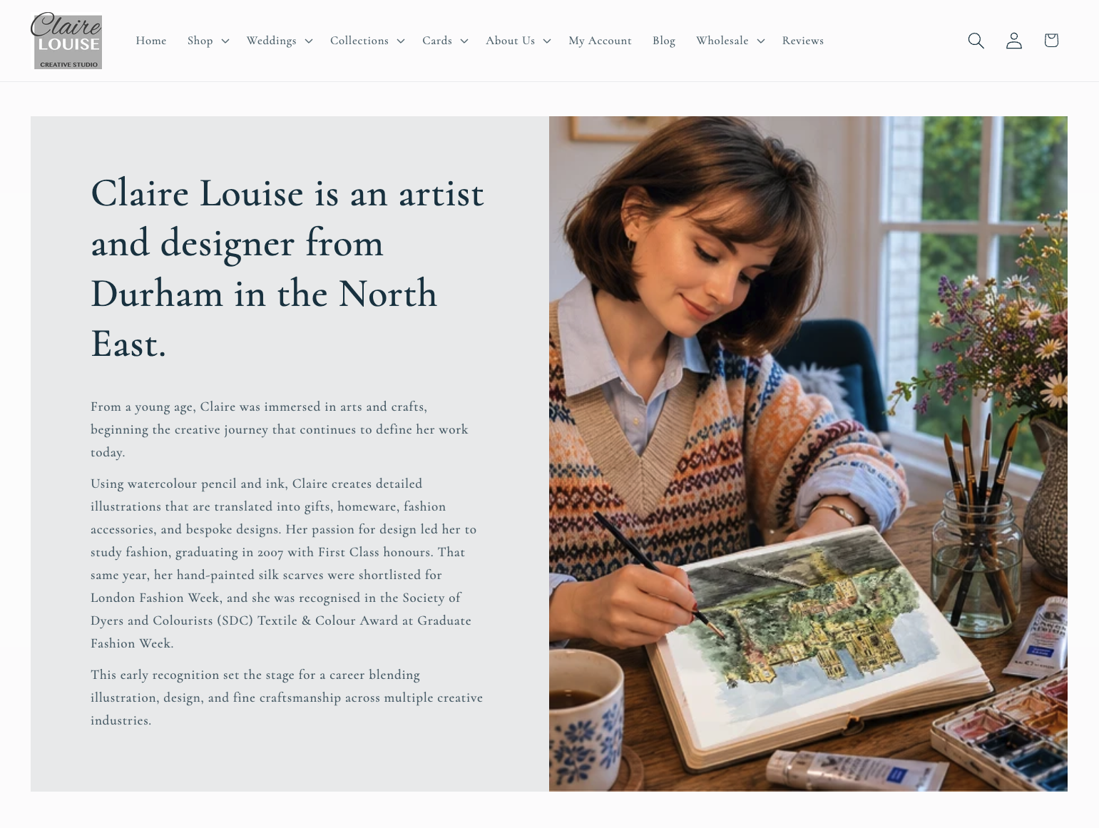 Screenshot of The Claire Louise About Page.