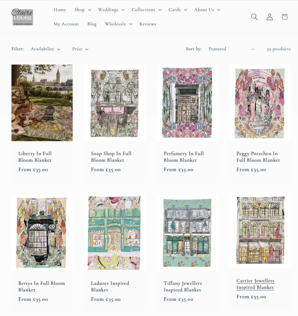 Screenshot of the Claire Louise product page 