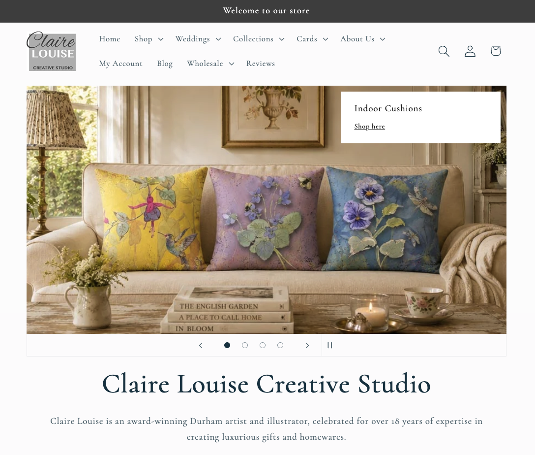 Screenshot of the Claire Louise homepage.